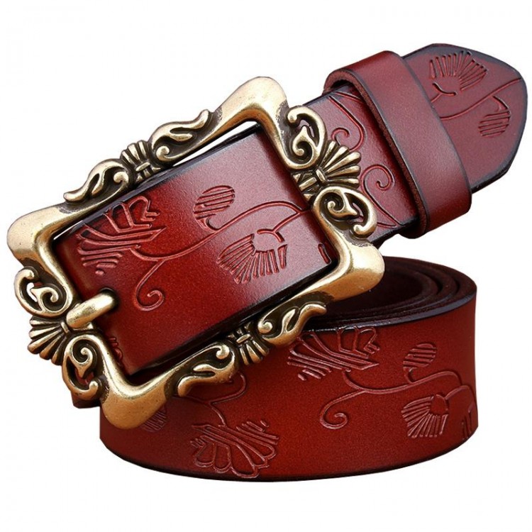 New Fashion Wide Genuine leather belt woman vintage Floral Cow skin belts women Top quality ...