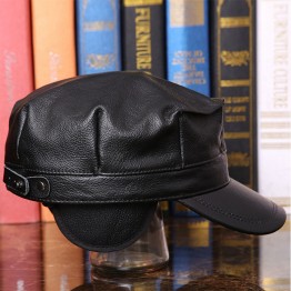 2018 High Quality Genuine Leather Flat Peak Military Hats for Women Men's Caps Autumn Winter Warm Caps Artists Hats