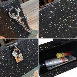 European style Elegant Lady Box bag Women Handbags Quality PU Leather Sequins Chain Shoulder Messenger bag 