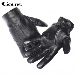 Gours Men's Genuine Leather Gloves Real Sheepskin Black Touch Screen Gloves Button Fashion Brand Winter Warm Mittens 