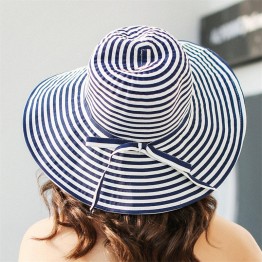 Lanxxy New Ladies Hats Stripes Fashion Wide Brim Floppy Beach Hat Chapeu Feminino Women Summer Hat