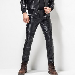 Men's Leather Pant Slim Leather Skinny Biker Pants Motorcycle Biker Punk Rock Pants Tight Gothic Leather Pants For Men