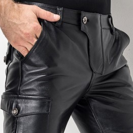 Men's Leather Pant Slim Leather Skinny Biker Pants Motorcycle Biker Punk Rock Pants Tight Gothic Leather Pants For Men