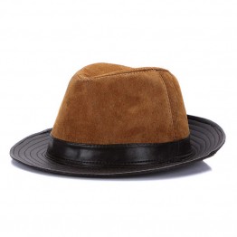 autumn winter Large brimmed hat stylish leather sheep skin leather hat men fedora unisex street cool Cowboy hat