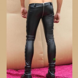 design male leather pants before and after the zipper tight leather pants 